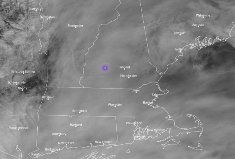 The GOES-16 Geostationary Lightning Mapper picked up a flash very likely caused by a bolide over New Hampshire on Sunday. (NOAA via The New York Times) 